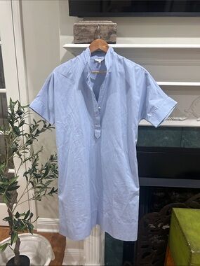 ANN MASHBURN Light Blue Short-Sleeve Popover Shirt Dress